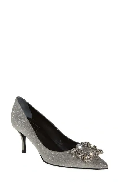 Roger Vivier Flower Strass Buckle Pump In Silver