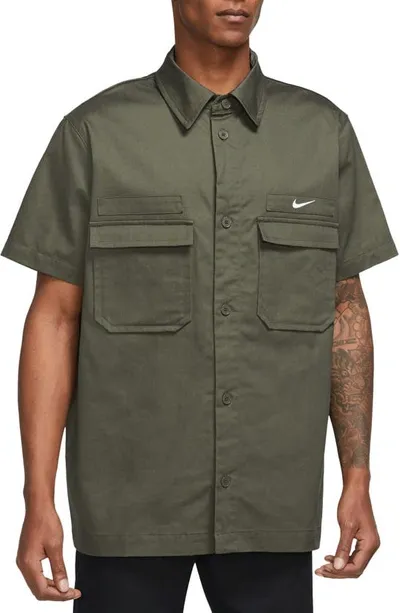 Nike Woven Military Shortsleeve Button-down Shirt Cargo Khaki In Green