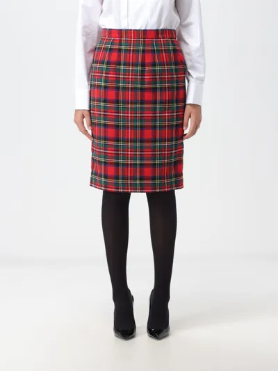 Saint Laurent Tartan Pencil Skirt In Red And Multicolor