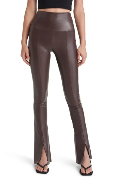 Norma Kamali Spat Split Hem Faux Leather Leggings In Chocolate