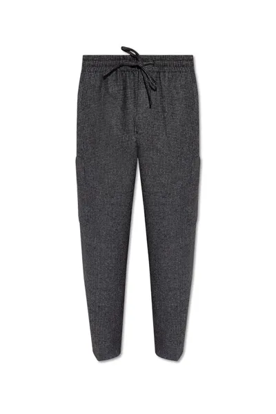 Kenzo Checked Drawstring Cargo Trousers In Black