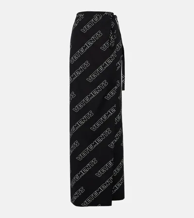 Vetements Logo Cotton Wrap Skirt In Black