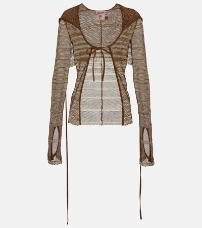 Jean Paul Gaultier X Knwls Crochet Cardigan In Brown & Ecru