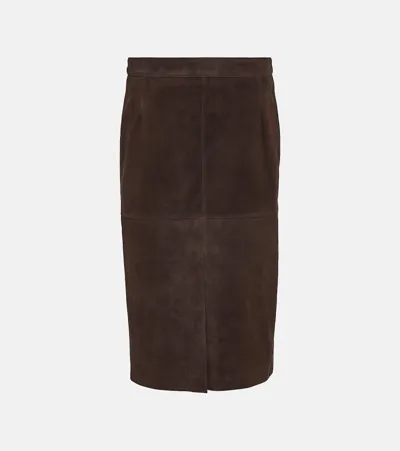 Totême Paneled Suede Midi Skirt In Chocolate