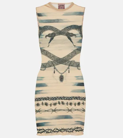 Jean Paul Gaultier Graphic-print Sleeveless Minidress In Nude Grey Black