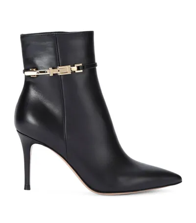 Gianvito Rossi Vitello Glove 85 Embellished Leather Ankle Boots In Black