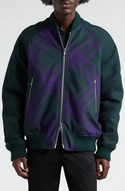 Burberry Printed Bomber Jacket In Deep Royal Check