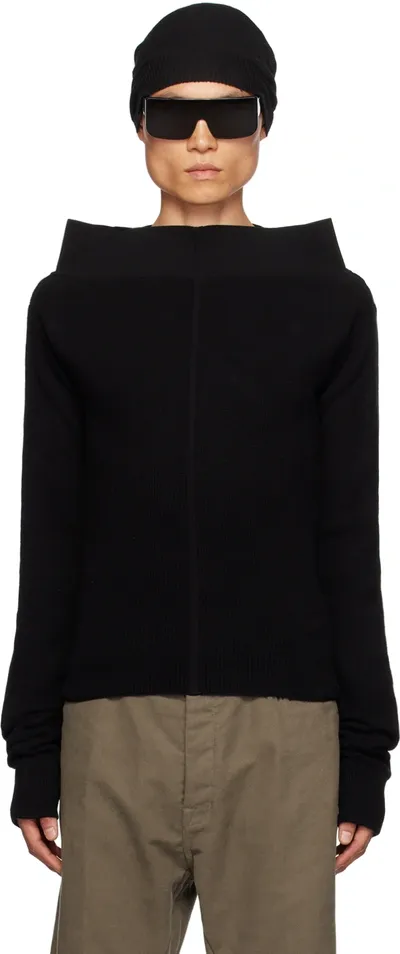 Rick Owens Black Rib Turtleneck In 09 Black