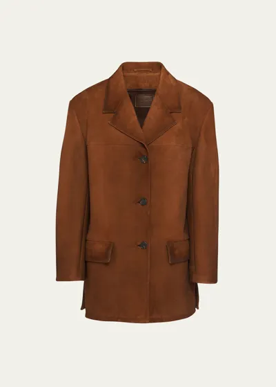 Prada Suede Jacket In Tobacco