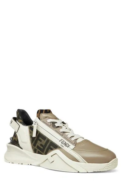 Fendi Flow - Leather Low-tops In Brown Multi