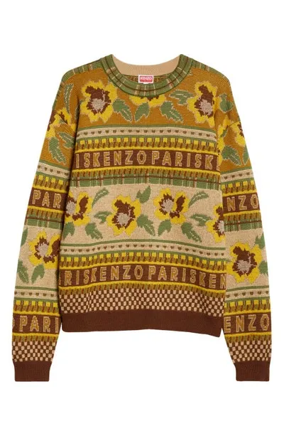 Kenzo Fair Isle Intarsia-knit Crew-neck Jumper In Golden Yellow