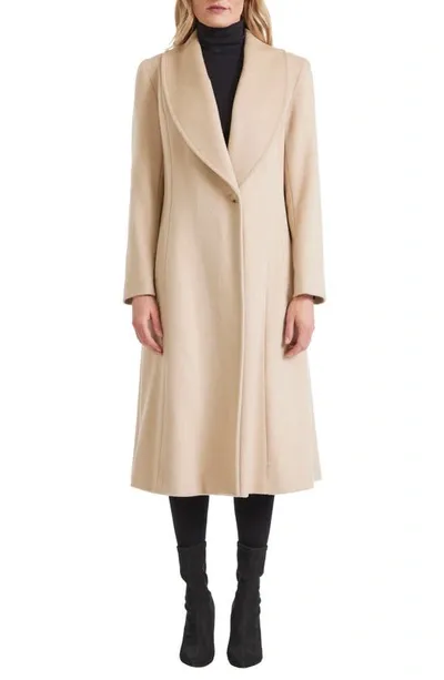 Sofia Cashmere Shawl Collar Camel Hair Princess Coat In Beige