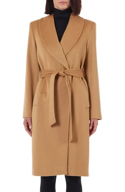 Sofia Cashmere Baby Camel Pick-stitched Wrap Coat