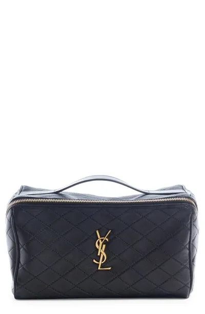 Saint Laurent Vanity Case Quilted Leather Top Handle Bag In Nero