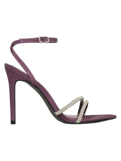 Black Suede Studio Embellished Ankle-strap Stiletto Sandals In Plum Satin