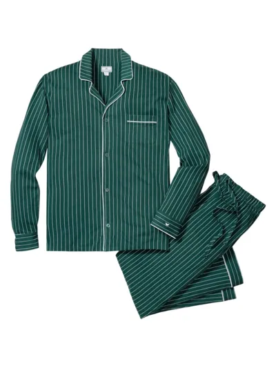 Petite Plume Men's Pima Pinstriped Pajamas In Green