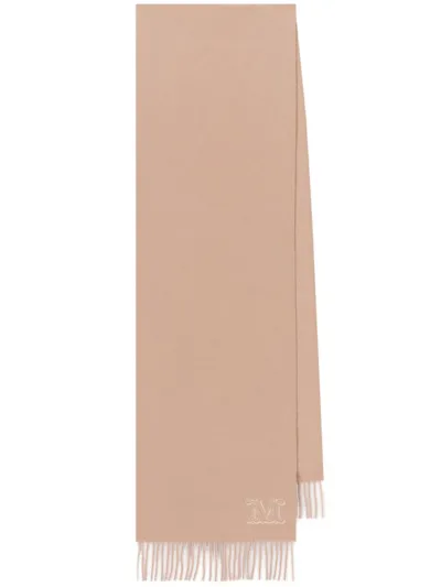 Max Mara Logo Motif Embroidered Fringed Scarf In Pink