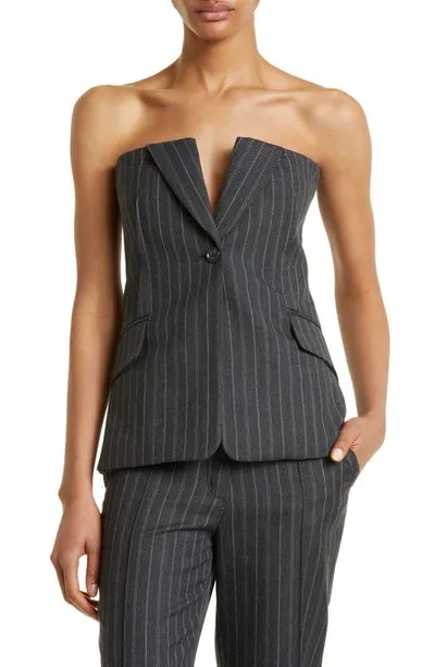 Simkhai Billie Tailored Strapless Bustier Top In Grey Pinstripe