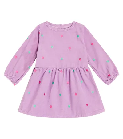 Stella Mccartney Babies' Heart-embroidered Corduroy Dress In Purple