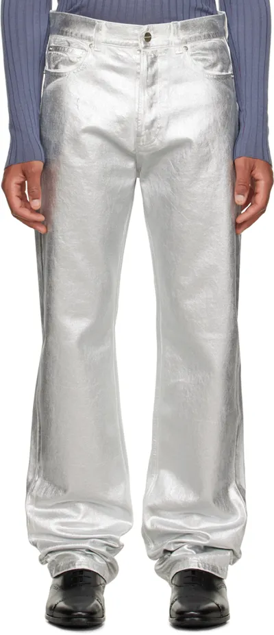 Ferragamo Silver Metallic Jeans In Metallic,silver