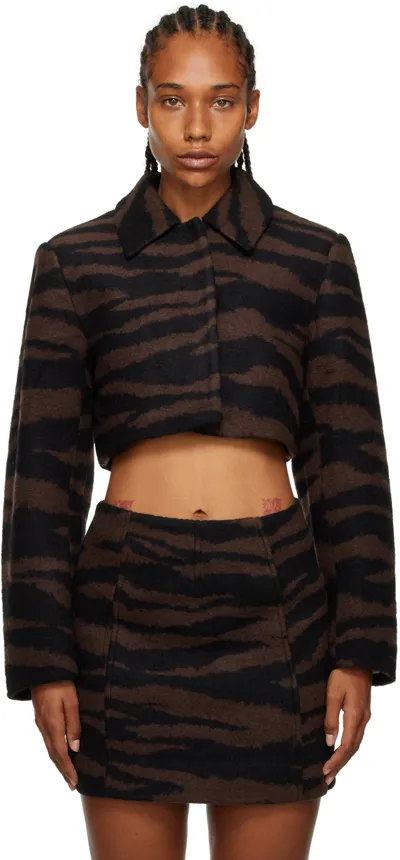 Ganni Brown Tiger Pattern Cropped Jacket