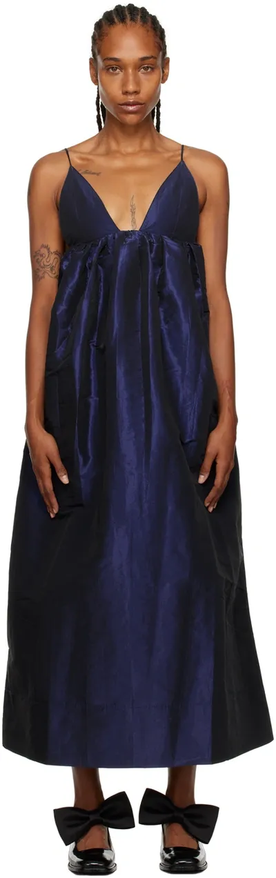 Ganni Blue Shiny Taffeta Strap Dress