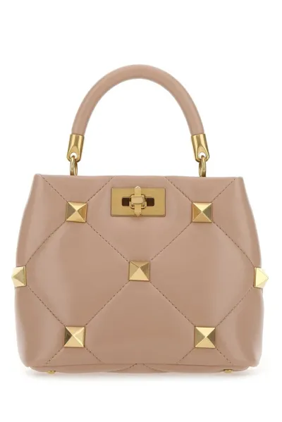 Valentino Garavani Roman Stud Quilted Small Tote Bag In Pink