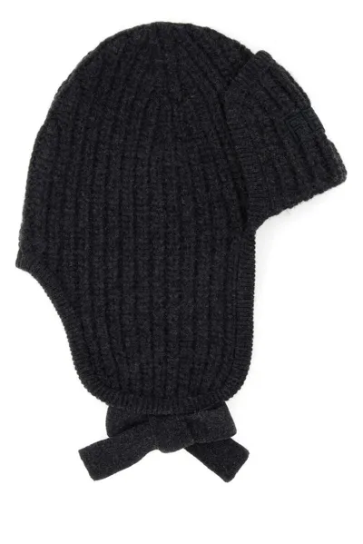 Fendi Ribbed Beanie Hat In Dark Grey