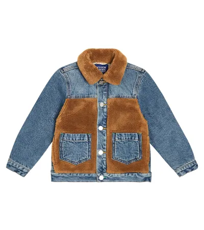 Scotch & Soda Kids' Faux-shearling Trimmed Denim Jacket In Multicoloured