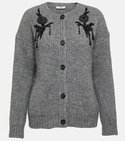 Erdem Oversized Bead-embellished Ribbed Alpaca-blend Cardigan In Grey