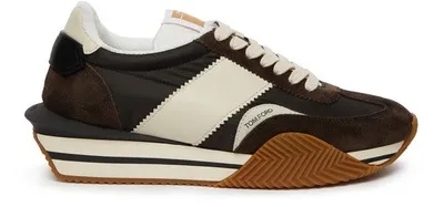 Tom Ford Suede & Tech Low Top Sneakers In Brown