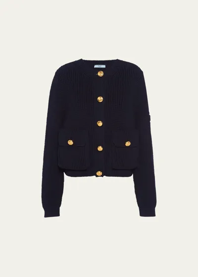 Prada Wool Cardigan In Blue