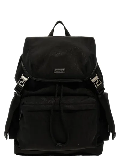 Versace Jacquard Drawstring Backpack In Black