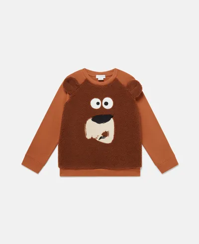 Stella Mccartney Babies' Grizzly Bear Fleece Sweatshirt In Brown