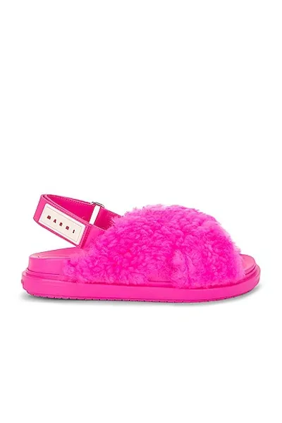 Marni Fussbett Sabot Shearling Slingback Mules In Pink