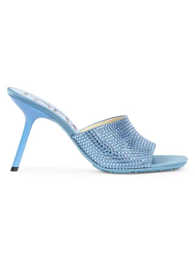 Loewe Petal Strassed 90 Mule In Light Denim