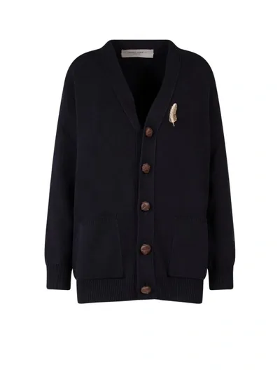 Golden Goose Cotton Cardigan With Brooch Detail In Black