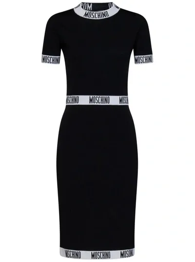 Moschino Logo Tapes Midi Dress In Black