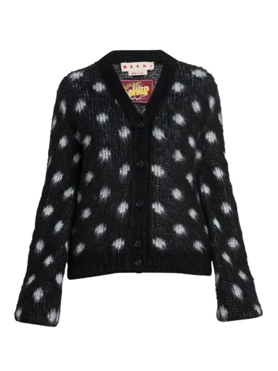 Marni Black Mohair Cardigan With Polka Dots