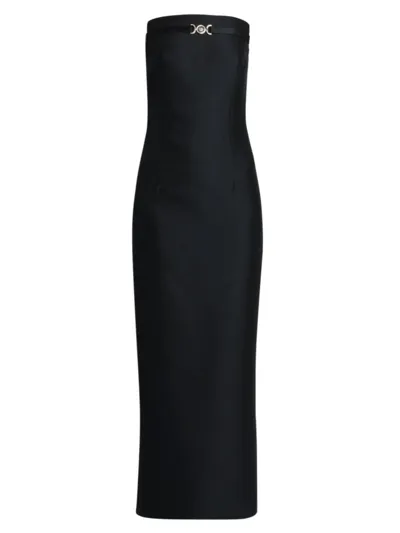 Versace Strapless Wool-silk Gown In Black