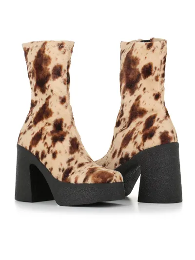 Stella Mccartney Skyla Appaloosa Print Velvet Chunky Platform Ankle Boots In Multicolour