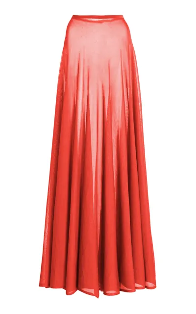 Brandon Maxwell The Lucy Sheer Knit Maxi Skirt In Red