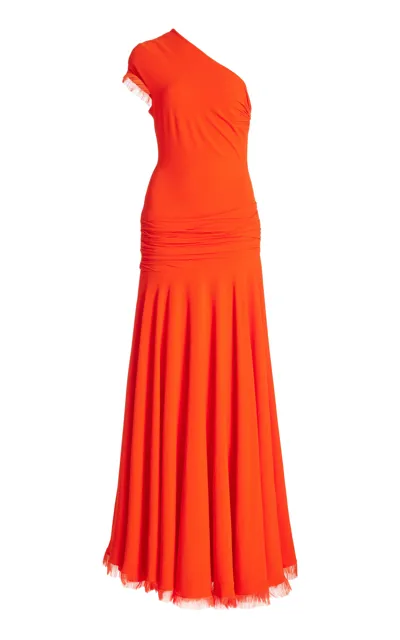 Brandon Maxwell The Tess Draped Asymmetric Maxi Dress In Red