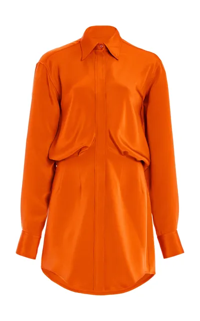 Brandon Maxwell The Vera Silk Mini Shirt Dress In Red Orange