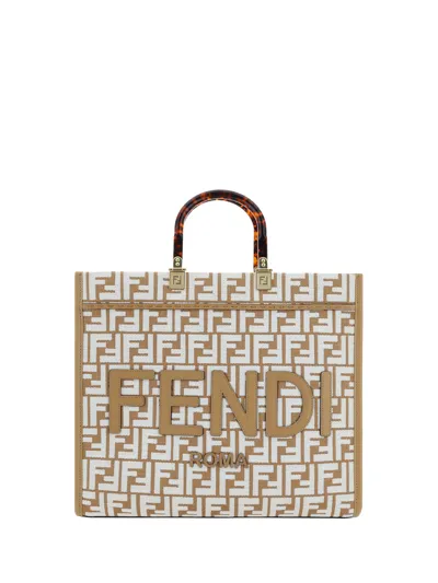 Fendi Sunshine Handbag In Nat/bco/miele Sc/os