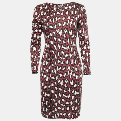 Pre-owned Diane Von Furstenberg Diane By  Burgundy Animal Printed Silk Knit Muriel Dress M