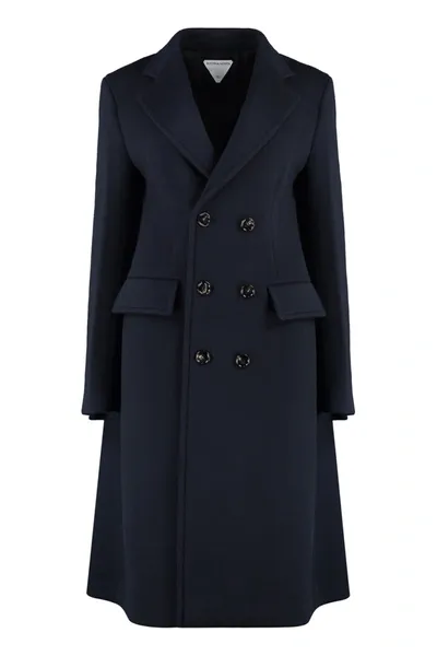 Bottega Veneta Double Wool Cashmere Coat In Blue