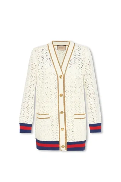 Gucci Gg Jacquard Cotton Cardigan In White