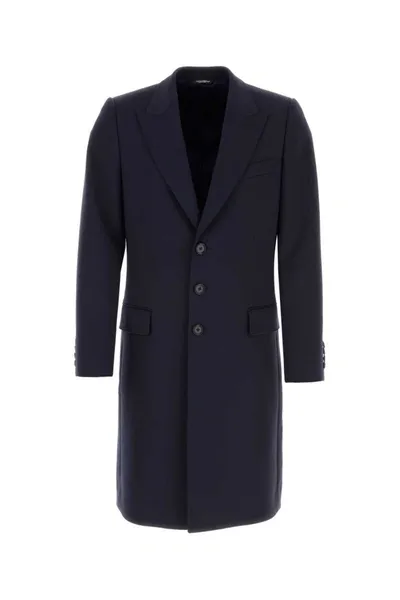 Dolce & Gabbana Dark Blue Stretch Polyester Blend Coat