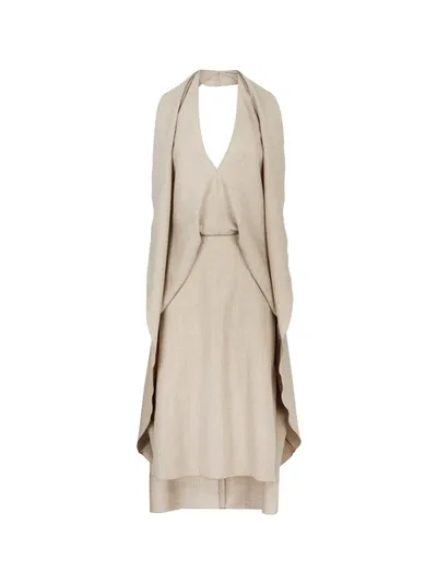 Fendi Draped Dress In Pinstripe Flannel In Cream